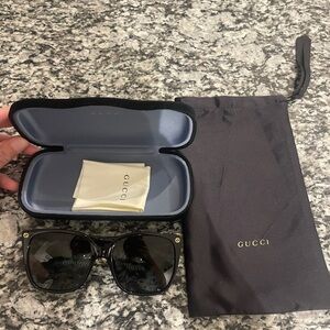 Gucci Black Square Sunglasses with Branded Case and Pouch